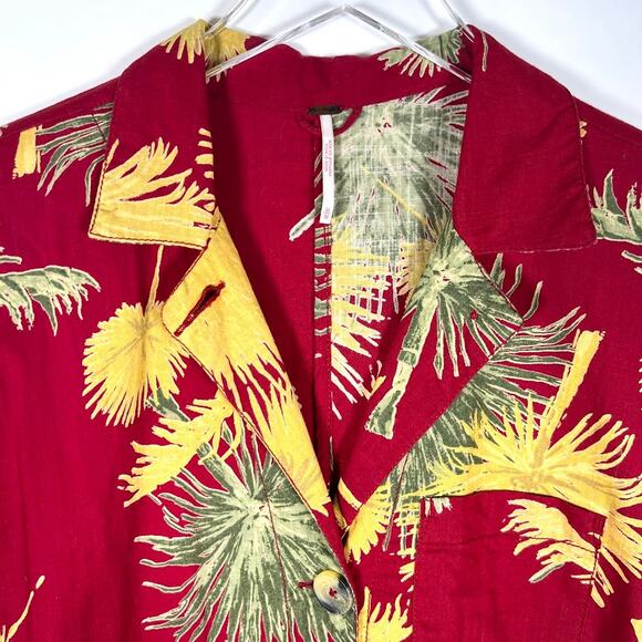 Free People Women's Malibu Hawaiian Romper M Maroon Combo Cotton Tropical - Picture 5 of 13